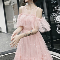 Pink tulle short prom dress pink evening dress - Thumbnail 2