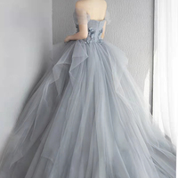 Gray tulle long A line prom dress formal dress - Thumbnail 3
