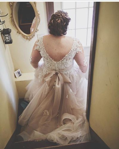 Blush Long Sleeve Lace Plus Size Wedding Dress,1387