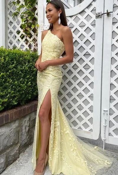 Sheath One Shoulder Yellow Prom Dress,1388
