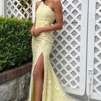 Sheath One Shoulder Yellow Prom Dress,1388 - Thumbnail 2