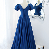 Blue satin long A line prom dress blue evening dress,1389 - Thumbnail 2