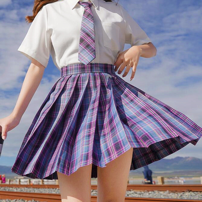 Harajuku pastel purple plaid pleated skirt