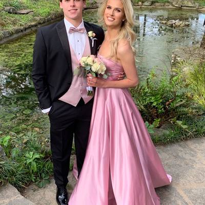 Ball gown strapless pink satin long prom evening dresses formal party dresses - Thumbnail 2