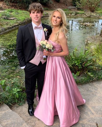 Ball Gown Strapless Pink Satin Long Prom Evening Dresses Formal Party Dresses