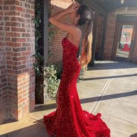 Sparkly Mermaid Sweetheart Red Sequins Long Prom Evening Dresses - Thumbnail 1