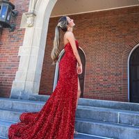 Sparkly Mermaid Sweetheart Red Sequins Long Prom Evening Dresses - Thumbnail 2