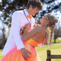 Gorgeous Ball Gown V Neck Straps Orange Sequins Long Prom Dresses with Beading - Thumbnail 2