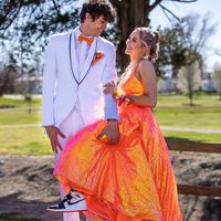 Gorgeous Ball Gown V Neck Straps Orange Sequins Long Prom Dresses with Beading - Thumbnail 1