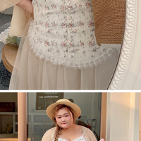 Plus size women Pretty Sexy Floral Pearl Buttons Lace Tank Tops Camisole - Thumbnail 1