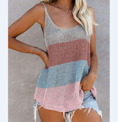 Fashion Knitted Sleeveless Vest Round Neck Sling Tops