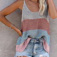 Fashion Knitted Sleeveless Vest Round Neck Sling Tops - Thumbnail 1