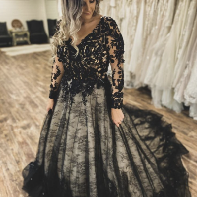 Plus size wedding dresses bridal gown v neck black lace - Thumbnail 2