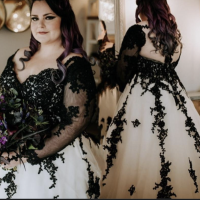 Plus size wedding dresses bridal gown with black appliques - Thumbnail 3
