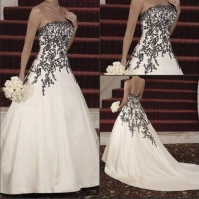 Sweetheart wedding dresses bridal gown with black appliques - Thumbnail 4