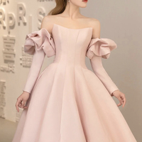 Pink satin long prom dress pink evening dress - Thumbnail 1