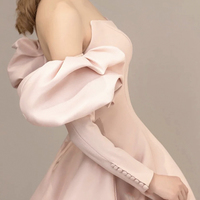 Pink satin long prom dress pink evening dress - Thumbnail 2