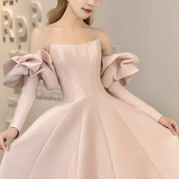 Pink satin long prom dress pink evening dress - Thumbnail 5