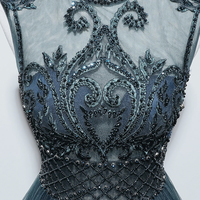 Elegant tulle beads long prom dress A line evening dress - Thumbnail 1