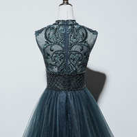 Elegant tulle beads long prom dress A line evening dress - Thumbnail 3