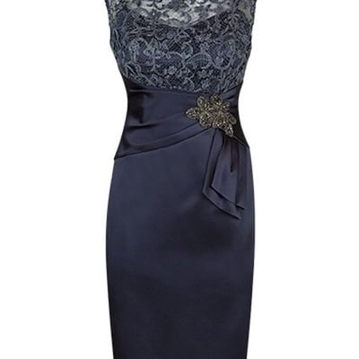 Elegant short cap sleeves navy blue mother of the bride dress,1391