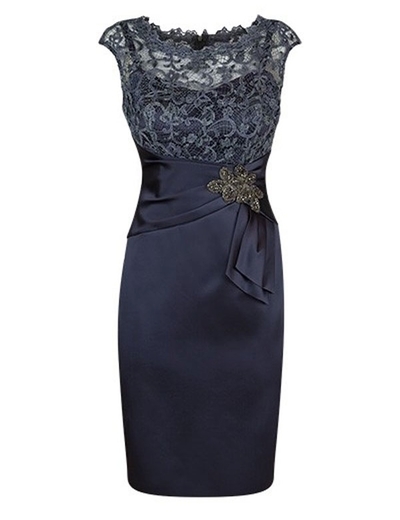 Elegant Short Cap Sleeves Navy Blue Mother of the Bride Dress,1391