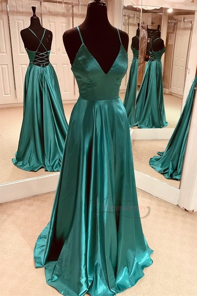 Simple Green Long Prom Dress with Lace Up Back,1394