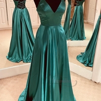 Simple Green Long Prom Dress with Lace Up Back,1394 - Thumbnail 2