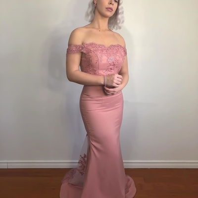 Mermaid blush pink prom dress with off the shoulder,1397