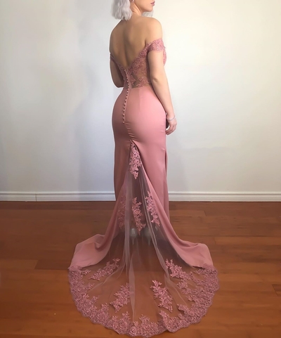 Mermaid Blush Pink Prom Dress with Off the Shoulder,1397