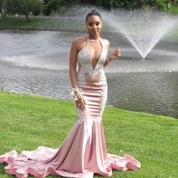 Sexy Straps Mermaid Pink Evening Dress,1398 - Thumbnail 1