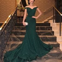 Dark Green Mermaid Off the Shoulder Long Evening Dress,1400 - Thumbnail 1