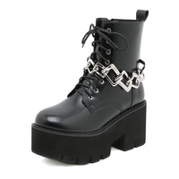 Metal Chain Detachable Chunky Heeled Boots - Thumbnail 5