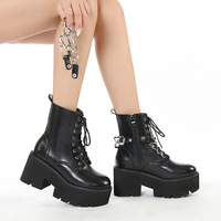Metal Chain Detachable Chunky Heeled Boots - Thumbnail 1