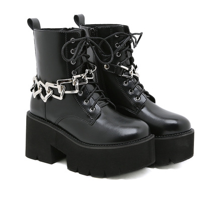 Metal Chain Detachable Chunky Heeled Boots