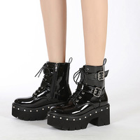Belt Buckle Patent Leather Martin boots - Thumbnail 4