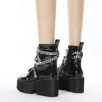 Metal Chain Patent Leather Martin boots - Thumbnail 4