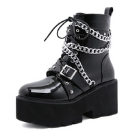 Metal Chain Patent Leather Martin boots - Thumbnail 1