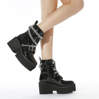 Metal Chain Patent Leather Martin boots - Thumbnail 3
