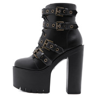 Black Belt Metal Buckles High Heels Boots - Thumbnail 1