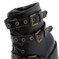 Black Belt Metal Buckles High Heels Boots - Thumbnail 2