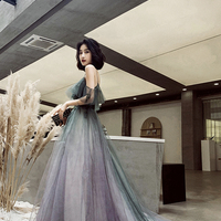 Stylish v-neck gradient long prom dress - Thumbnail 2