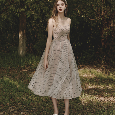 Champagne tulle short prom dress homecoming dress - Thumbnail 1