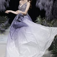 Purple lace sequins long prom dress A line evening gown - Thumbnail 4