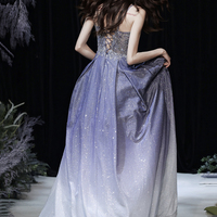 Purple lace sequins long prom dress A line evening gown - Thumbnail 7