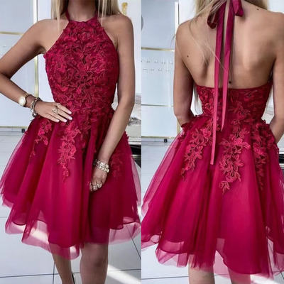Halter Short Homecoming Dresses with Appliques