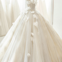 Champagne tulle lace long prom dress A line evening gown - Thumbnail 4