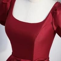 Burgundy satin beads long prom dress A line evening dress - Thumbnail 2