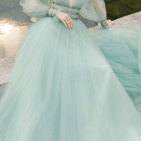 Green tulle sequins long prom dress green evening dress - Thumbnail 3