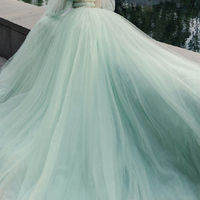 Green tulle sequins long prom dress green evening dress - Thumbnail 2